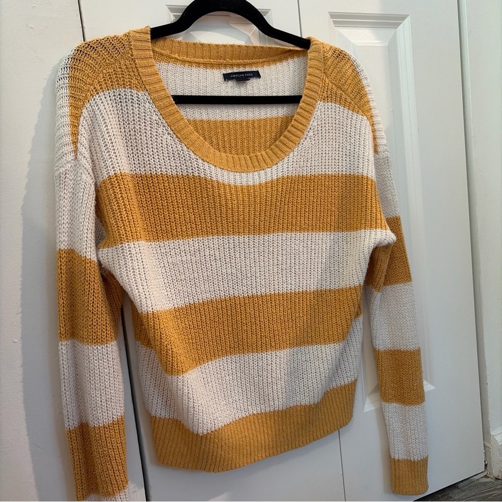 American Eagle Outfitters Mustard and White Striped Sweater - Picture 2 of 6